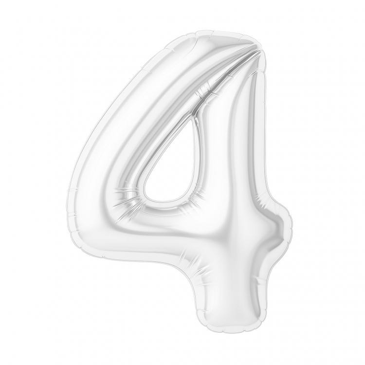 Шар Цифра "4" Slim Белый блеск (в упаковке)  