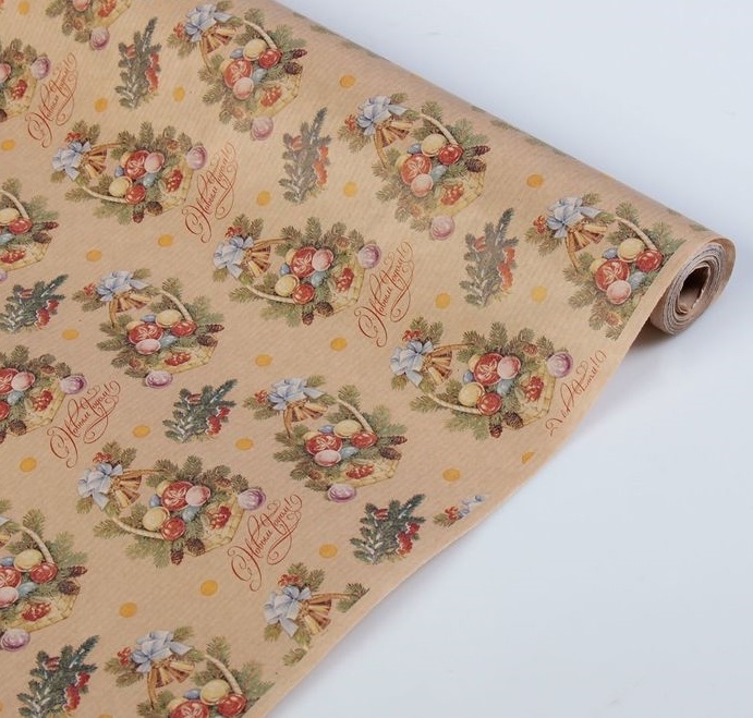 Крафт-бумага "Ёлочные корзинки" 40гр. / рулон  Крафт-бумага "Ёлочные корзинки" 40гр. / рулон