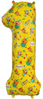 Шар Цифра "1" Три Кота, Желтый (в упаковке)